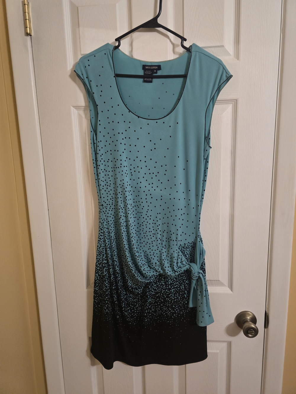 Max Studio Teal & Black Cap-Sleeve Tie-Hem Dress